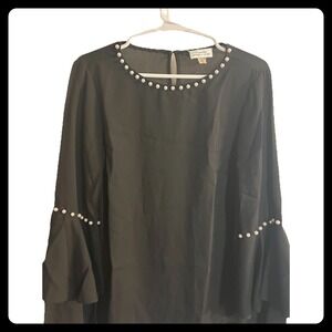 Tahari Arthur S Levine Women's Pearl Round Neck Long Sleeves Black Blouse Sz. XS
